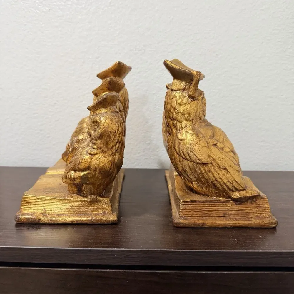 Vintage Graduate Owls Bookends Gold Marked Arnel’s Office Library Decor